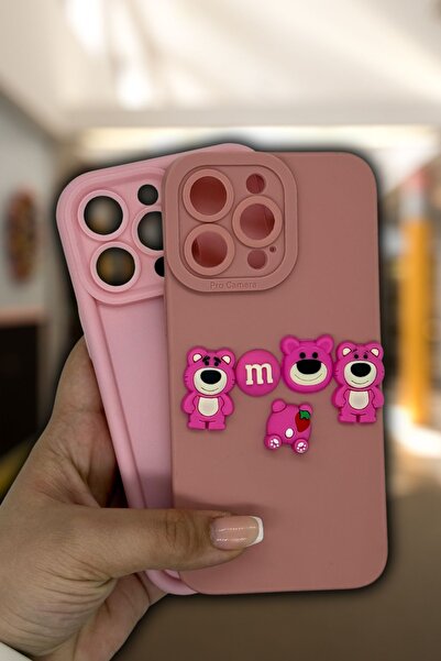 PSGT Apple Iphone 14 Promax Kılıf Tasarımlı Desenli Kamera Korumalı Pembe Ayıcık Yumuşak Silikon Kapak