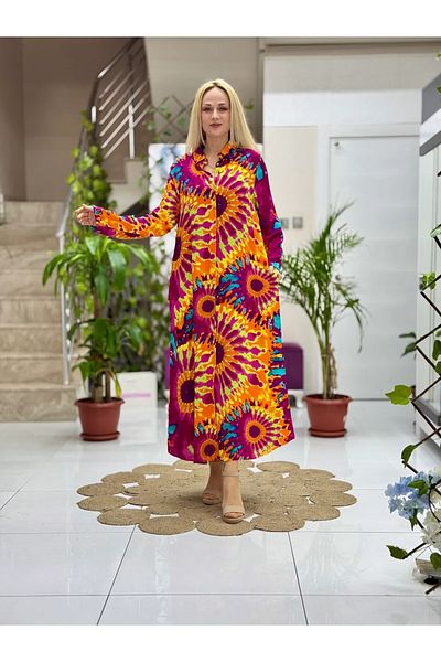 Punta Otantik Sln31106 Cotton Viscose Buttoned Long Selin Dress