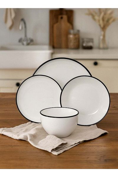 cera 16-Piece Porcelain Dinner Set White/Black