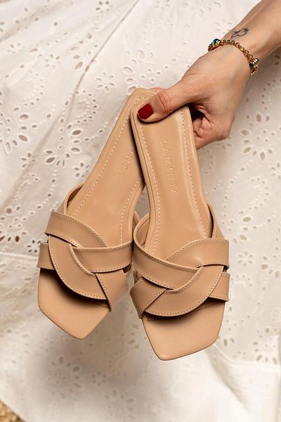 LAMİNTA Papuci plat cu detaliu din tricot Kaizen