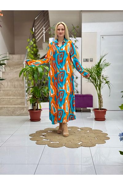 Punta Otantik Sln31110 Cotton Viscose Button-Down Long Selin Dress