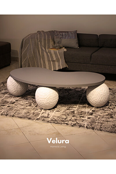 Velura Home & Living Modern Orta Sehpa & Küre Sehpa & Top Sehpa & Fasulye Gri...