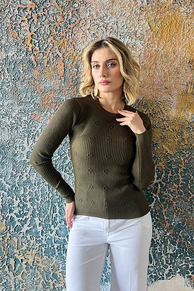 ModaPlaza Women's Pompom Patterned Ribbed Knitwear Sweater 4925