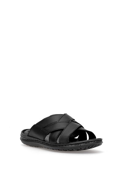 Ayakkabı Fuarı Elite Slcmf02C Men's Genuine Leather Flat Slippers Black
