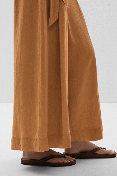 Oysho 100% linen tie wide-leg trousers