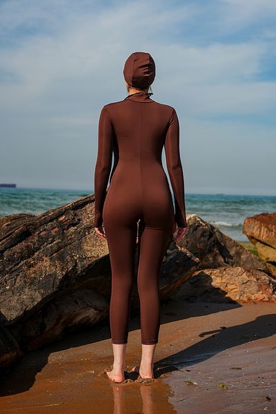 Zula Moda Boneli Long Sleeve Finger Snap Hijab Swimmer Swimsuit – Zippered Sports Model