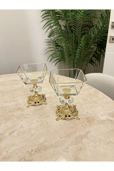 PONCİKPAZAR 6 Pieces of Zamak Footed Gold Ice Cream Bowl & Treats