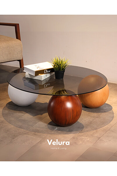 Velura Home & Living Modern Orta Sehpa & Küre Sehpa & Top Sehpa & Füme Yuvarl...
