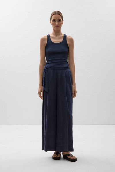 Oysho 100% linen tie wide-leg trousers
