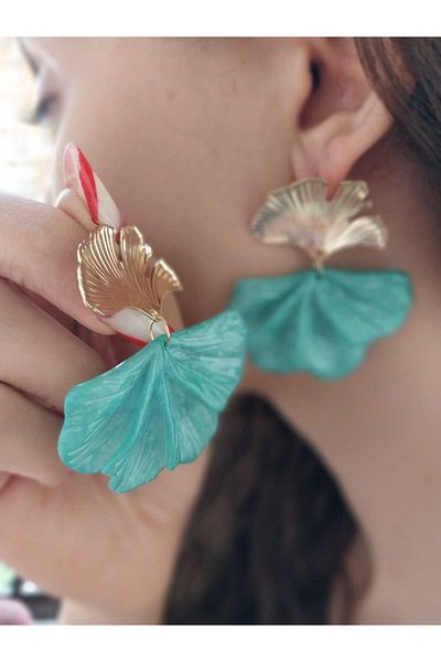 Gönülden Tasarım Design Green Leaf Women's Earrings 5 cm