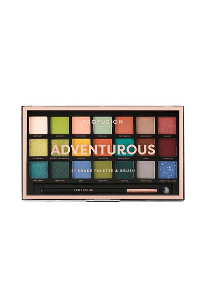 PROFUSION COSMETICS Adventurous, Vegan Eyeshadow Palette 21 Shades and 1 Brush, Profusion Cosmetics, 245 gr