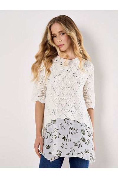 Apricot Lagenweise Gestricktes Pointelle-tunika-top
