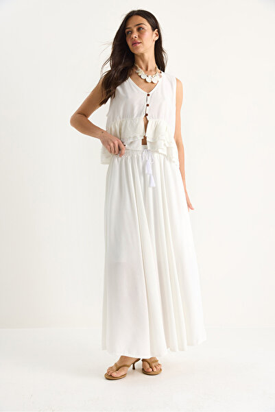 Bianco Lucci Women's Fisto Detailed Blouse Elastic Waist Lined Skirt Seersucker Suit 25S1-8003 60283416