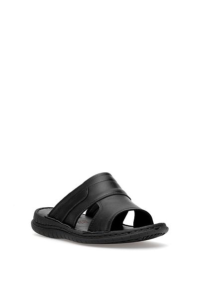 Ayakkabı Fuarı Elite Sledu5074C Men's Genuine Leather Flat Slippers Black
