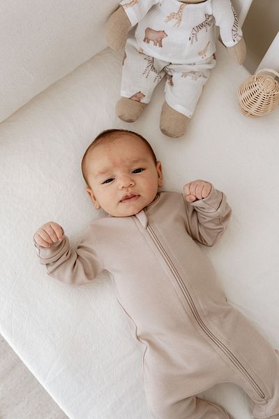 Tuğba Kuğu Zippered Booties Baby Jumpsuit - Pureline Series - Brown