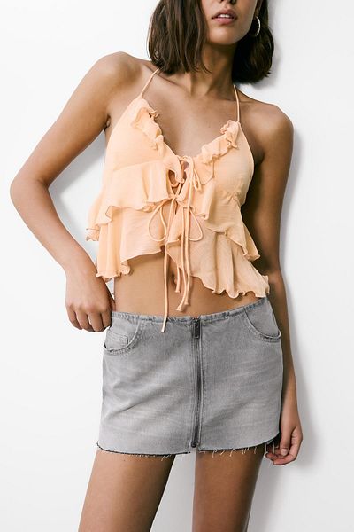 Pull & Bear Zip-up denim mini skirt