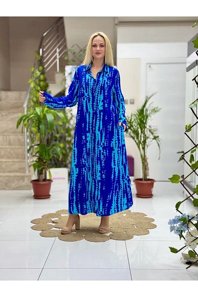 Punta Otantik Sln31108 Cotton Viscose Button-Down Long Selin Dress