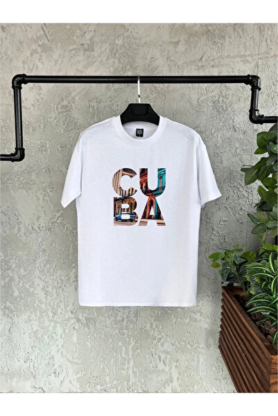 donamod Ανδρικό μπλουζάκι με στάμπα Cuba, μπλε oversize