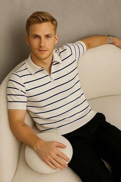 LC Waikiki Lc Waiki Men's Short Sleeve Striped Half Zip Detail T-Shirt / T-Shirt Father's Day Gift