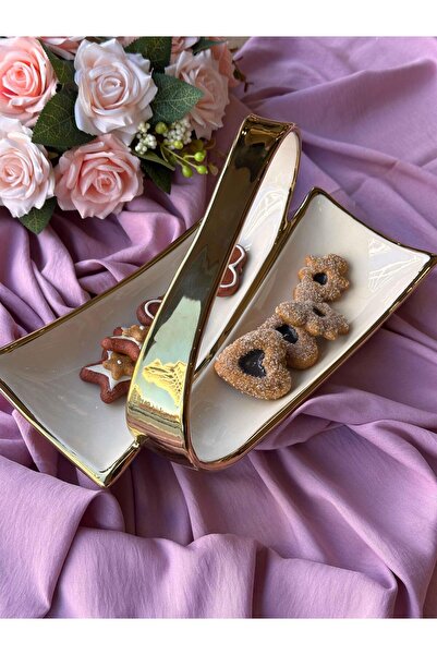 Canba Dream Gold Rectangular Serving Plate with 2 Compartments 31cm