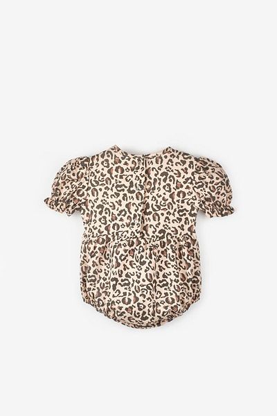 Le Mabelle Brown Short Sleeve Baby Girl Jumpsuit with Hat Accessories - Perla