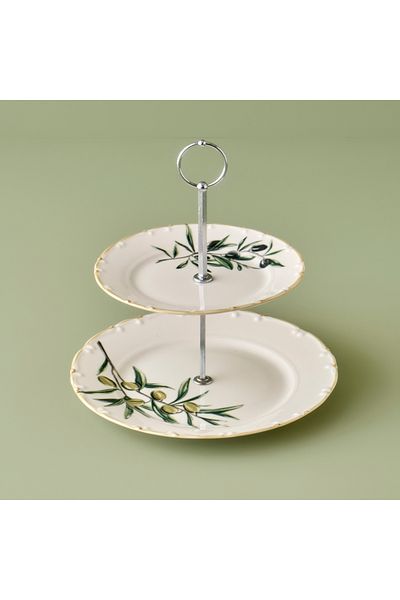 Bella Maison Olive Porcelain 2 Tier Cookie Holder Green