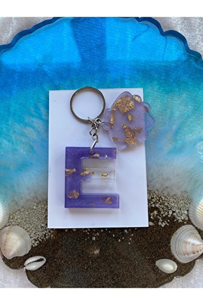 Yopoksi Desing سلسلة مفاتيح بتصميم خاص بتأثير البحر من الإيبوكسي على شكل حرف E