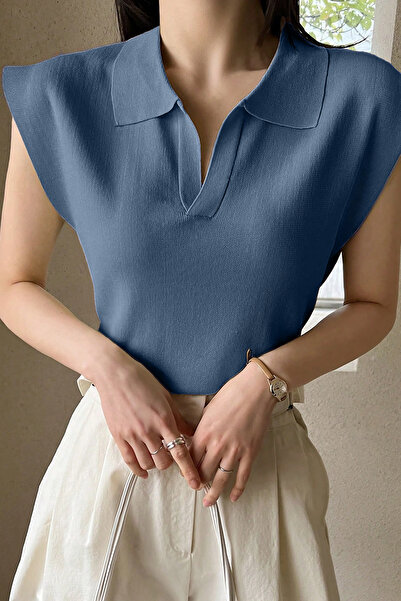 citystyle Bluză Indigo pentru femei, cu design elegant, fără mâneci, cu gât p...