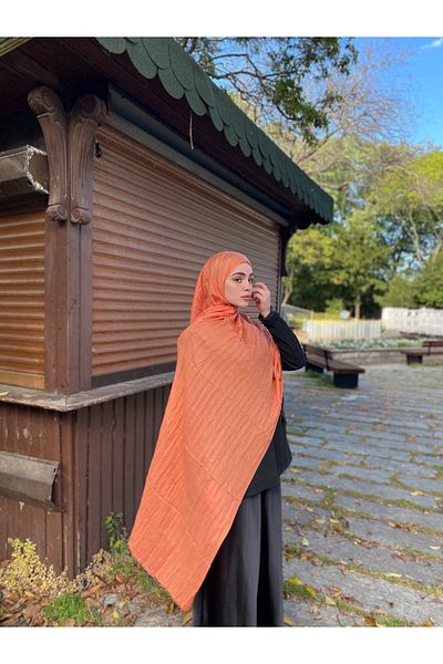 MENESSA Pleated Bamboo Shawl Coral