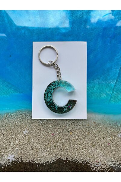 Yopoksi Desing سلسلة مفاتيح بتصميم خاص بتأثير البحر من الإيبوكسي على شكل حرف C