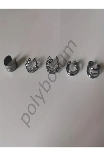 POLYBOTUM Set of 5 Black C-Shaped Ear Clips – Simple and Stylish Design Without Holes for Women