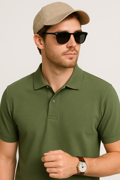 UOMOPARK 2739 CityStyle Honeycomb Polo Collar Βαμβακερό μπλουζάκι κανονικής εφαρμογής