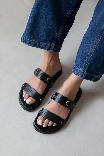 STRASWANS Cistra Women's Daily Comfort Leather Slippers Black