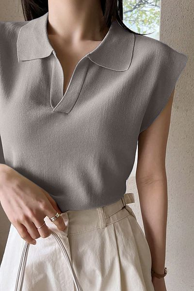 TRQOM Women's Anti-Sweat Sleeveless Stylish Design Zero Sleeve Polo Neck Relaxed Fit Gray Blouse