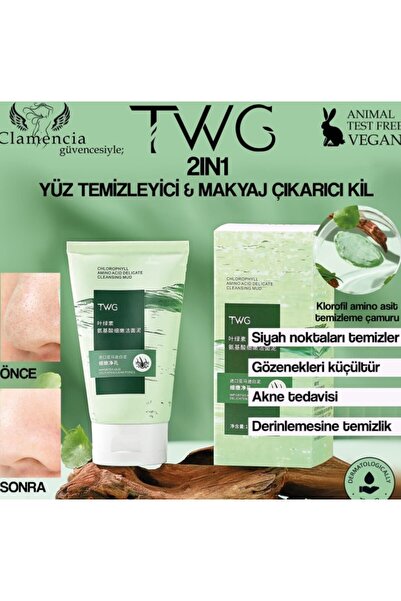Clamencia TWG 2 İn 1 Yüz Temizleme ve Makyaj Çıkarıcı Kil Çamurlu Jel 100gr