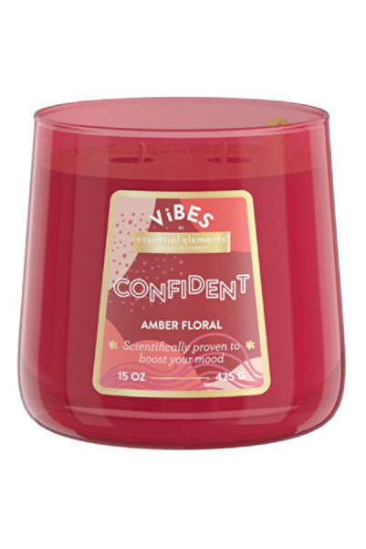 Candle-Lite شمعة عطرية برائحة العنبر والزهور من Essential Elements Vibes Confident مزودة بفتيلتين، 15 أونصة