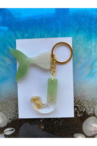 Yopoksi Desing سلسلة مفاتيح بتصميم خاص مطلية بالذهب الإيبوكسي حرف J