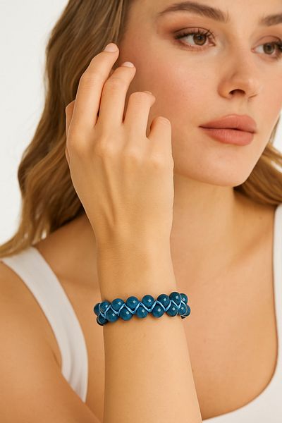 Safnaturel Igsl Certified Blue Apatite 8 mm Double Row Macrame Natural Stone Bracelet
