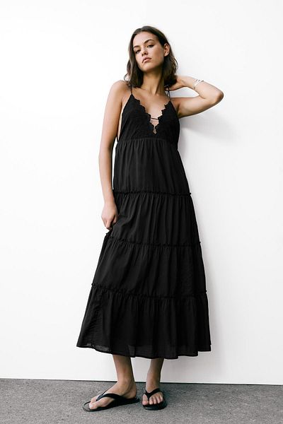 Pull & Bear Strappy embroidered midi dress