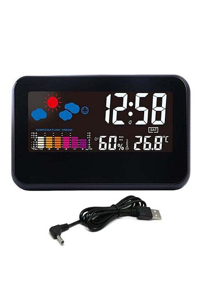 COOYA Voice Sound Control Digital Weather Temperature Alarm Clock Calendar with USB Cable (Black)