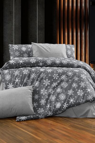 GARDEN ROOM Double Duvet Cover Set with Elastic Sheet Snowflake Anthracite