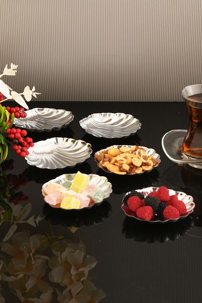 AKSESUAR EVRENİ Ulver's Silver Set of 6 Sugar Bowl Turkish Delight Bowl Snack Bowl Coffee Side Presentation Bowl Decorative Bowl with Handles