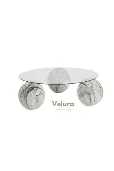 Velura Home & Living Modern Orta Sehpa & Küre Sehpa & Top Sehpa & Şeffaf Yuva...