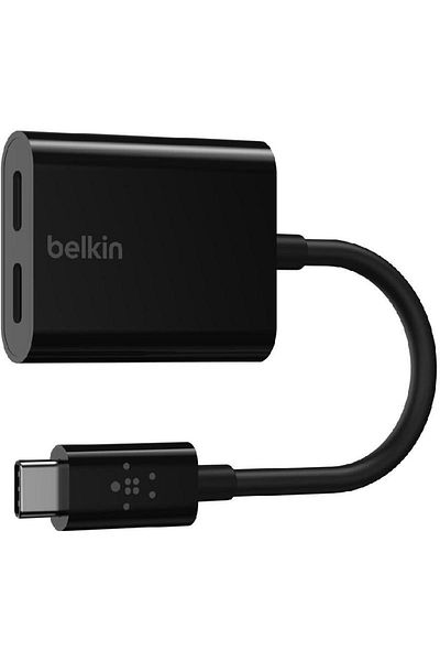 Belkin USB-C to Dual USB-C Audio & Charging Adapter – 2-in-1 Splitter for AUX & Powe