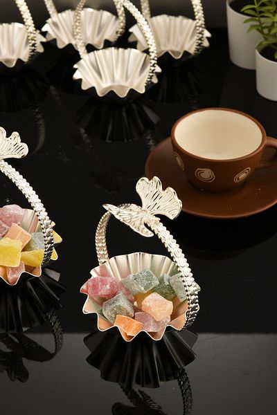 AKSESUAR EVRENİ Teris's Silver Set of 6 Sugar Bowl Turkish Delight Bowl Snack Bowl Coffee Side Presentation Bowl Decorative Bowl with Handles
