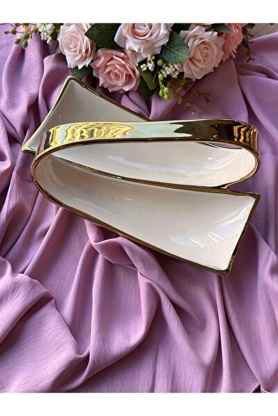 Canba Dream Gold Rectangular Serving Plate with 2 Compartments 31cm