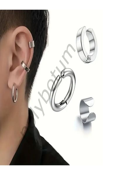 POLYBOTUM Set of 3 Stainless Steel Ear Clips – Non-Hole Hip-Hop Earrings, for Men and Women