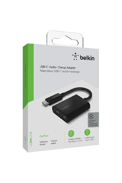 Belkin USB-C to Dual USB-C Audio & Charging Adapter – 2-in-1 Splitter for AUX & Powe