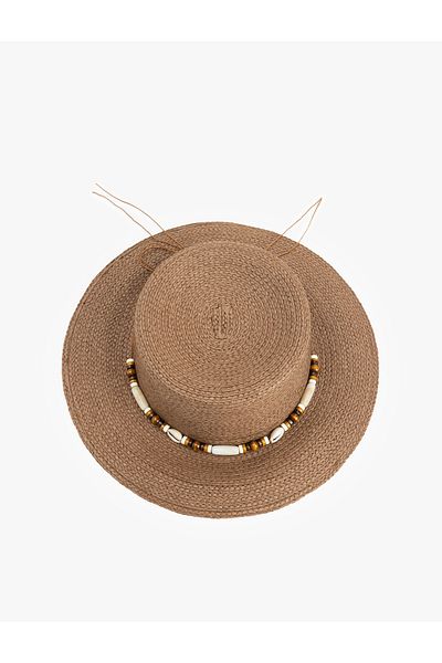 Koton Straw Hat with Beads and Seashell Detail