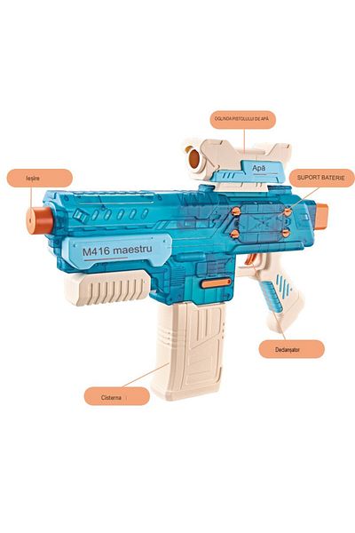 Flippy Electric Water Blaster, 6 , 500ml Tank, Usb Charging, Plastic, 43x5.5x30 Cm, Blue
